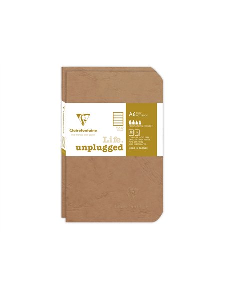 Carnet pique clairefontaine 90x140mm 96 pages reglure lignee coloris tabac set 2 unites.