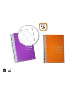 Carnet à spirales doré Folio 80 feuilles 60 g/m² ligné 3,5 mm - Marges marquées - Couverture extra rigide - Couleurs assorties