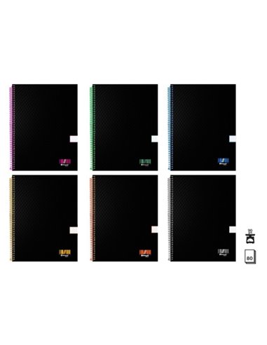 Cahier à spirales Bismark University A4 80 feuilles 90 g/m² quadrillé 5 x 5 - Feuilles microperforées - Couverture noire lignée 