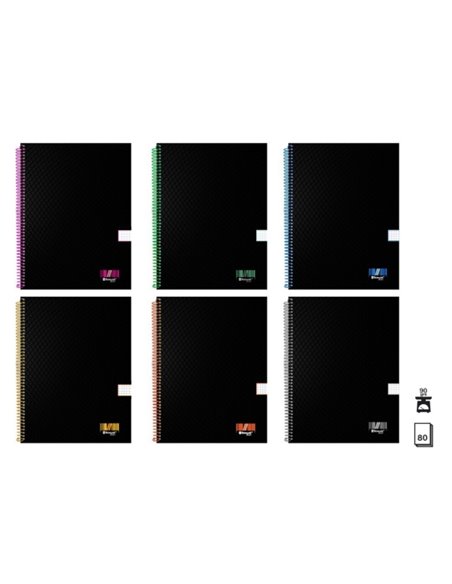 Cahier à spirales Bismark University A4 80 feuilles 90 g/m² quadrillé 5 x 5 - Feuilles microperforées - Couverture noire lignée 