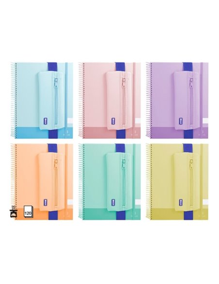 Cahier à spirales Bismark A4, 120 feuilles, 90 g/m², quadrillage 5x5, avec trousse en néoprène, feuilles microperforées, couleur