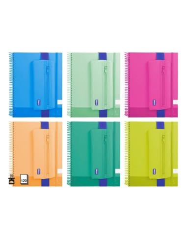 Cahier à spirales Bismark A4, 120 feuilles, 90 g/m², quadrillage 5x5, avec trousse en néoprène et feuilles microperforées.