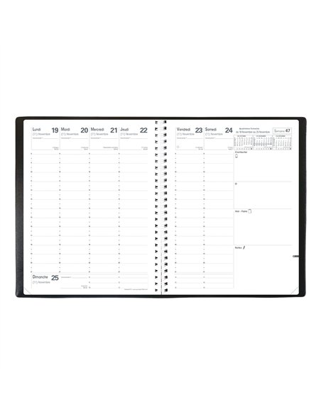 Agenda quo vadis impala président spirale 210x270mm 1 semaine 2 pages coloris noir.