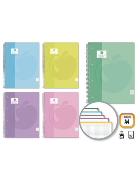 Cahier à spirales Golden Extra A4 80 feuilles 90 g/m² quadrillé 5x5 - Feuilles microperforées avec bande colorée - Couverture ri