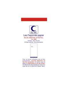 Bloc maître d'hôtel elve papier autocopiant numéroté 1/50 75x150mm 50 duplis bleu rouge.
