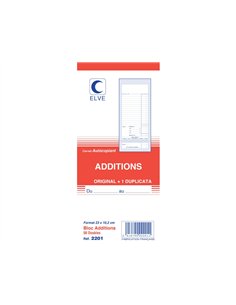 Bloc addition elve papier autocopiant 102x235mm 50 duplis sans numéro.