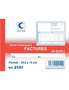 Manifold elve autocopiant 105x140mm foliotage 50 duplis factures.