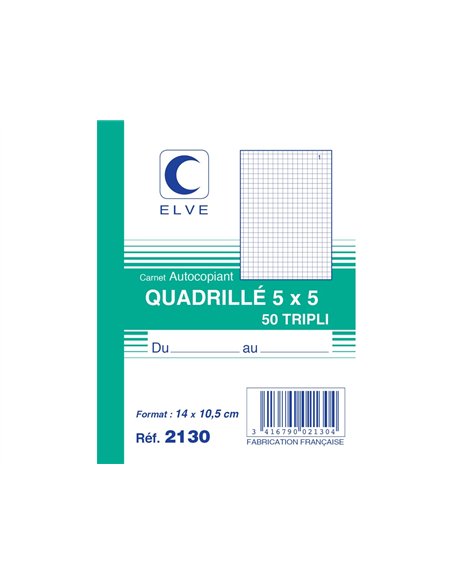 Manifold autocopiant elve 105x148mm quadrillé 5x5 foliotage 50 triplis.