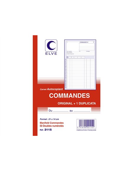 Manifold elve autocopiant 140x210mm vertical foliotage 50 duplis commandes 1 à 50.