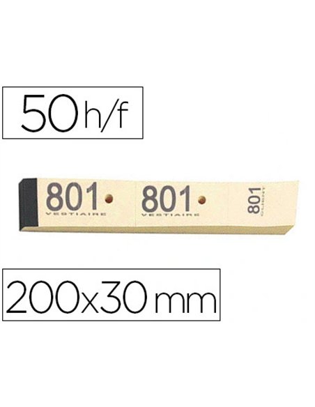Bloc vestiaire piqué elve 3 coupons perforés détachables numérotés 1/1000 30x200mm 50 feuillets coloris jaune.