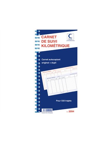 Bloc spirale carnet suivi kilomètrique elve 297x140mm dos en carton rigide 550 trajets 50 duplis.