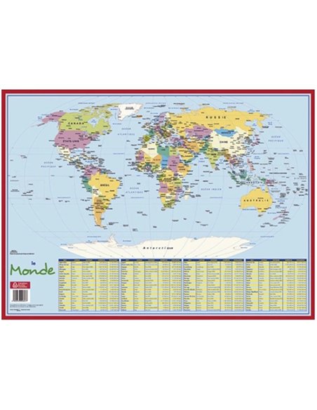 Sous-main bouchut grandrémy cartonné support anti-glisse carte monde 550x405mm.
