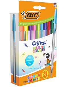 Lot de 20 stylos à bille Bic Cristal multicolores - Pointe 1,6 mm - Trait 0,42 mm - Encre à l'huile - Couleurs assorties