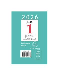 Bloc éphéméride exacompta mural annuel janvier/décembre 1 jour/page neutre boîtier plastique 65x97mm.