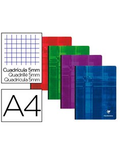 Cahier broché clairefontaine papier vélin velouté couverture souple pelliculée a4 21x29,7cm 192 pages 90g 5x5mm.