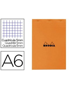 Bloc bureau rhodia a6 papier vélin surfin couverture enduite enveloppante 105x148mm 80f détachables 80g 5x5mm orange.