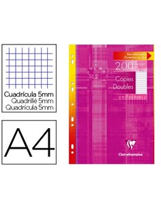 Copie double clairefontaine a4 210x297mm papier vélin velouté 200p 90g 5x5mm perforées étui verni.