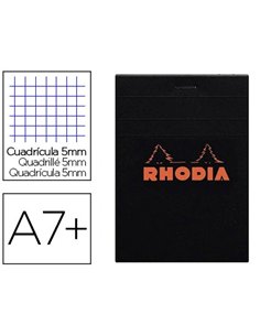 Bloc bureau rhodia a7+ papier vélin surfin couverture enduite enveloppante 85x120mm 80f détachables 80g 5x5mm noir.