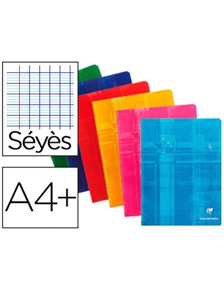 Cahier piqué clairefontaine papier vélin velouté couverture pelliculée a4+ 24x32cm 144 pages 90g séyès.
