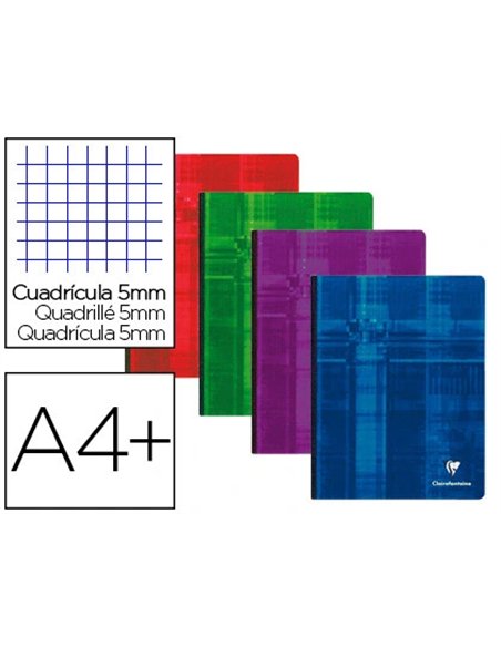 Cahier broché clairefontaine papier vélin velouté couverture souple pelliculée a4+ 24x32cm 190 pages 90g 5x5mm.