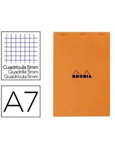 Bloc bureau rhodia a7 papier vélin surfin couverture enduite enveloppante 74x105mm 80f détachables 80g 5x5mm orange.