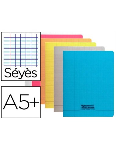 Cahier piqué clairefontaine couverture polypropylène transparent a5+ 17x22cm 96 pages 90g séyès violets..