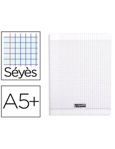 Cahier piqué clairefontaine couverture polypropylène transparente a5+ 17x22cm 96 pages 90g séyès incolore.