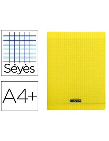Cahier piqué clairefontaine couverture polypropylène transparente a4+ 24x32cm 96 pages 90g séyès coloris jaune.
