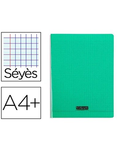 Cahier piqué clairefontaine couverture polypropylène transparente a4+ 24x32cm 96 pages 90g séyès coloris vert.