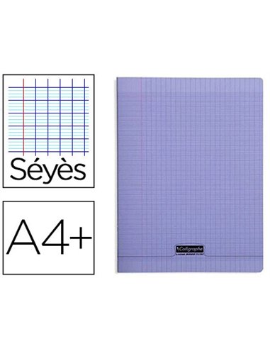 Cahier piqué clairefontaine couverture polypropylène transparente a4+ 24x32cm 96 pages 90g séyès coloris violet.
