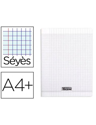 Cahier piqué clairefontaine couverture polypropylène transparente a4+ 24x32cm 96 pages 90g séyès incolore.