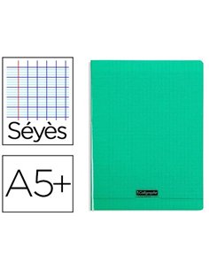 Cahier piqué clairefontaine couverture polypropylène transparente a5+ 17x22cm 96 pages 90g séyès coloris vert.