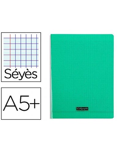 Cahier piqué clairefontaine couverture polypropylène transparente a5+ 17x22cm 96 pages 90g séyès coloris vert.