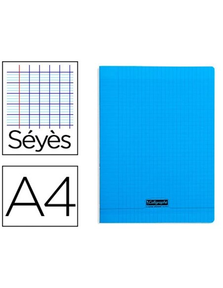 Cahier piqué clairefontaine couverture polypropylène transparente a4 21x29,7cm 96 pages 90g séyès coloris bleu.