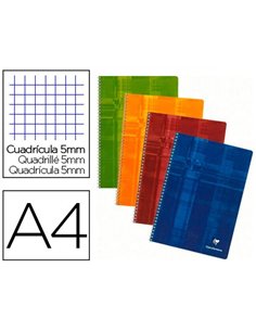 Cahier clairefontaine papier vélin velouté couverture pelliculée reliure intégrale a4 21x29,7cm 100 pages 90g 5x5mm.