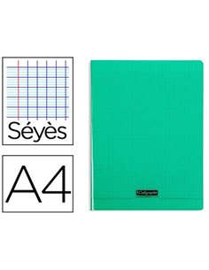Cahier piqué clairefontaine couverture polypropylène transparente a4 21x29,7cm 96 pages 90g séyès coloris vert.