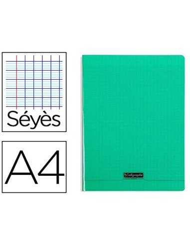 Cahier piqué clairefontaine couverture polypropylène transparente a4 21x29,7cm 96 pages 90g séyès coloris vert.