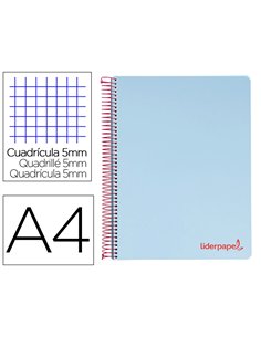 Cahier spirale liderpapel a4 micro wonder 240 pages 90g 5x5mm 4 trous 5 bandes couleurs bleu ciel.