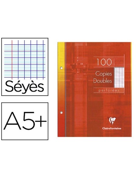 Copie double clairefontaine a5+ 170x220mm papier vélin velouté 100p 90g séyès perforées étui verni.