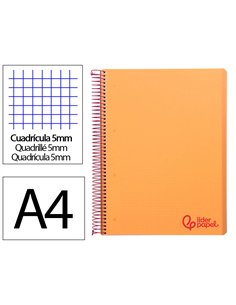 Cahier spirale liderpapel a4 micro wonder 240 pages 90g 5x5mm 4 trous 5 bandes couleurs orange.