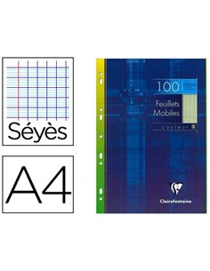 Feuillet mobile clairefontaine a4 210x297mm papier vélin velouté 100 pages 90g séyès perforé coloris vert.