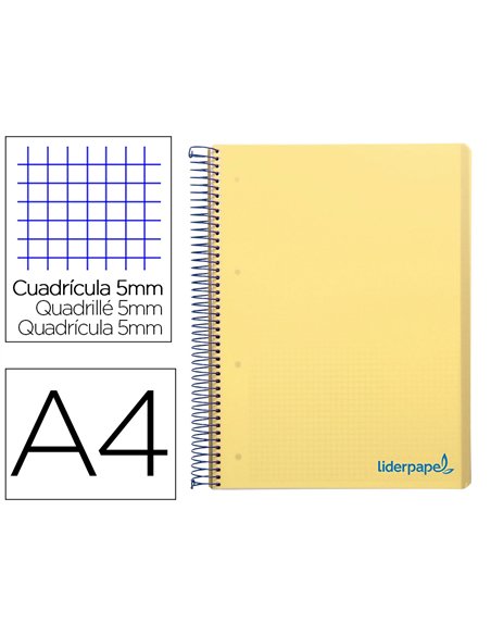 Cahier spirale liderpapel a4 micro wonder 240 pages 90g 5x5mm 4 trous 5 bandes couleurs jaune.