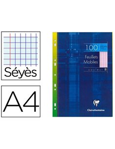 Feuillet mobile clairefontaine a4 210x297mm papier vélin velouté 100 pages 90g séyès perforé coloris rose.