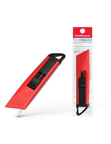 Cutter auto-rétractable Erichkrause - Lame rétractable automatique - Corps en plastique léger - Lame segmentée en acier robuste 