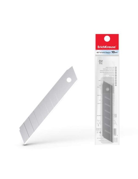 Lot de 10 lames de rechange segmentées en acier Erichkrause - Dimensions : 18 mm x 0,5 mm - Affûtage double face - Résistantes à