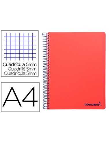 Cahier spirale liderpapel a4 micro wonder 240 pages 90g 5x5mm 4 trous 5 bandes couleurs rouge.
