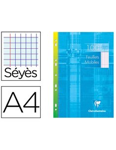 Feuillet mobile clairefontaine a4 210x297mm papier vélin velouté 100 pages 90g séyès perforé coloris blanc.