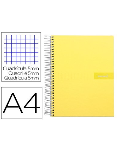 Cahier spirale liderpapel crafty couverture contrecollée a4 240p 90g/m2 5x5mm microperforé 4 trous coloris jaune.