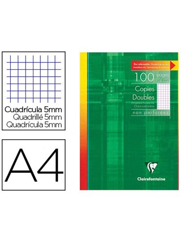 Copie double clairefontaine a4 210x297mm papier vélin velouté 100p 90g 5x5mm non perforées étui verni.