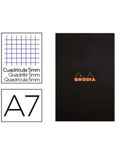 Bloc bureau rhodia a7 papier vélin surfin couverture enduite enveloppante 74x105mm 80f détachables 80g 5x5mm noir.